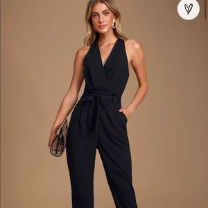 NWT Lulus In the City Black Surplice Sleeveless Jumpsuit Small